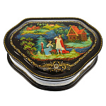 0060935/11*8см Лаковая миниатюра Палех ШКАТУЛКА "Парочка" Кузнецова