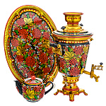 0076038 Самовар электрический "РЯБИНА" 4 л рюмка,с бел, овал поднос