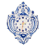 Часы настенные фарфоровые с росписью "Орнамент". Гжель
