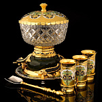 /ФПП Златоуст Икорница в наборе "ТРИ ОСЕТРА" нефрит эмаль