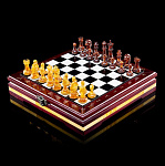 0066200 Шахматный ларец "Янтарный Кенигсберг"(2в1м+ шашки) Янтарь, дерево, лак.30*30*6,5см