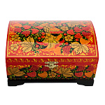 Деревянная шкатулка-сундучок "Птица и клубника". Хохлома