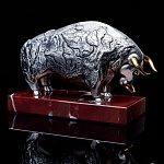 0055729 Бронза СИМВОЛ ГОДА "БЫК - ОПОРА РОССИИ" карта (камень яшма) 