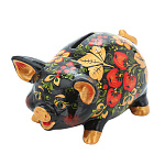 0068996  Хохлома Сувенир КОПИЛКА "СВИНКА С БАНТОМ"14*9*9см фарфор