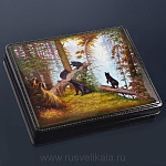 / 19*15*4см  Художественная роспись Шкатулка "Утро в сосновом бору"/70 