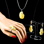 0025537 Серебро 925 Комплект серьги 8-10гг; кольцо 4,80г, подвеска 4-5гг