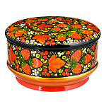 Деревянная круглая шкатулка с росписью "Клубника". Хохлома