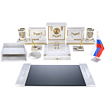 0053857  Нат.камень Письменный набор Мрамор (белый) лоток, коврик