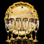 3530/б/ведерка Златоуст Набор для шампанского: Поднос+6 бокалов в ПУ