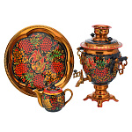 0076878 Хохлома САМОВАР эллектрический 3л Желудь "ПТИЧКА" рябина