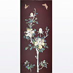 0028902/CR6/60*30см ПАННО ПЕРЛАМУТР "Цветы и бабочки" красный фон