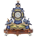 09009 Гжель Часы настольные "Охота" в цвете и золоте 39*32*18см 
