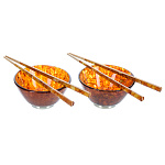 0013801-2ПЕР-БРОНЗА Янтарь НАБОР: Пиала и Палочки для еды на 2 персоны 