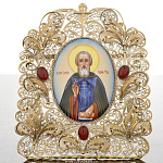 0020339 Скань Икона РАМКА С ЛИКОМ "Сергий Радонежский" настольная Латунь