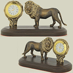 0139139/часы Бронза Скульптура "ЛЕВ" средний подст.дерево