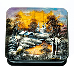 202174 Шкатулка с росписью "Зима в деревне",9*8*3 см