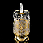 0020877/ЛТ Златоуст Подстаканник "Герб"со стаканом и ложкой, на блюдце, в П/У