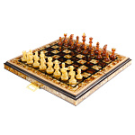 Шахматы складные с инкрустацией и фигурами из янтаря 34х34 см
