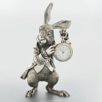 0021594 Бронза Скульптура-Часы "Кролик" патиниров., серебрение