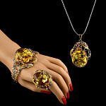 720020/11,55г  Серебро 925* КОЛЬЦО вст.Янтарь фианит р/п