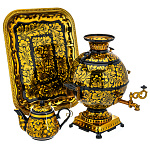 0074490 Хохлома Самовар электрический КУДРИНА ЗОЛОТАЯ на черном кругл 5 л