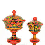 0020251/11*11-ложка-кудрина Хохлома ВАЗА Д/ВАРЕНЬЯ С ЛОЖКОЙ 11*11см малая 