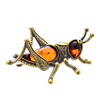 0045198/2056.4 Брошь Кузнечик Кузя (коньячный)