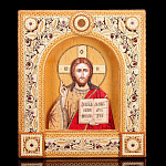 0052346/30*35см  Береста ИКОНА "Господь Вседержитель (жемчуг, Кристаллы Swarovski)