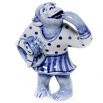 09318 Гжель Скульптура "Обезьянка 3 (С КУКЛОЙ)" Авт.Черновы Л.и В