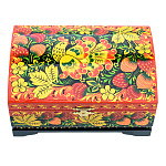 00288615/17*11см Хохлома Шкатулка-сундучок"ПТИЦА. КЛУБНИКА" красный фон  Р19