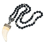 0070345 КУЛОН КЛЫК медведя + бусы,шнур кожа, 