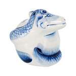 201436 Гжель Скульптура "ЗМЕЯ НА ЯБЛОКЕ" высота 6 см, коб