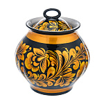 0069095 Хохлома Сахарница  КУДРИНА на черном фоне