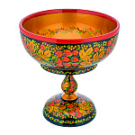 0073133  ХОХЛОМА ВАЗА-ФРУКТОВНИЦА на ножке 28*27см