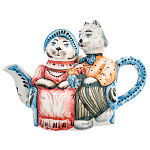 0012146/цвет Гжель  ЧАЙНИК "Коты на свидании"  в  цвете 