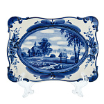 201216 Гжель ТАРЕЛКА декоративная ЛЕТО В ДЕРЕВНЕ , 17*12 см