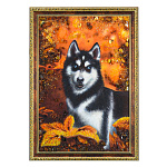 300844-НП Картина Янтарная "ХАСКИ В ЛЕСУ" 60*40 см