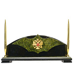 0035180/6666 Нат.камень Письменный набор "ГЕРБ" змеевик