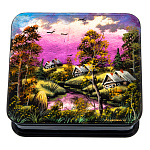 202559 Шкатулка с худ росписью "Зима в деревне",9*8*3 см