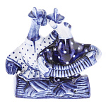 7764 Гжель Скульптура "Два веселых гуся" 13*13см Авт.Черновы Л.и В  