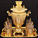 0024701/НБ Златоуст САМОВАР 3л.,+блюдо + 6подстаканников позолота в П/У