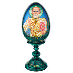 Деревянное пасхальное яйцо на подставке "Николай Чудотворец. Спас Нерукотворный"