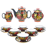 0070354 Хохлома Фарфор Сервиз Чайный"РЯБИНКА" на 6 персон (15 предметов) 