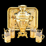 0058856 Златоуст НАБОР С САМОВАРОМ"ГЕРБ МОСКВЫ"+поднос+4подстаканника) в 3-х п/у