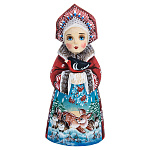 0011146 Скульптура из дерева "Снегурочка " зайцы олень красная h=19см  