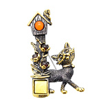 0045167/1911.4 Брошь Кот со Скворцом (комбинированный)