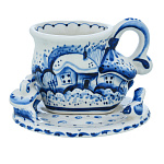 0018834 Гжель Чайная пара "Деревенька" Авт. Исаев С.В.