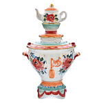 -0,7л Фарфор ШТОФ "Самовар" в цвете и золоте 0,7л в комплекте