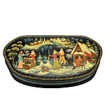 0065066-16*8см  Лаковая миниатюра Палех ШКАТУЛКА ЗИМА  Кузнецова