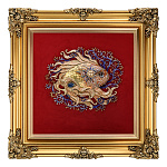 -.лазурит  ПАННО настенное в багете"РЫБА ДЕНЕЖНАЯ " эп.смола. монеты.